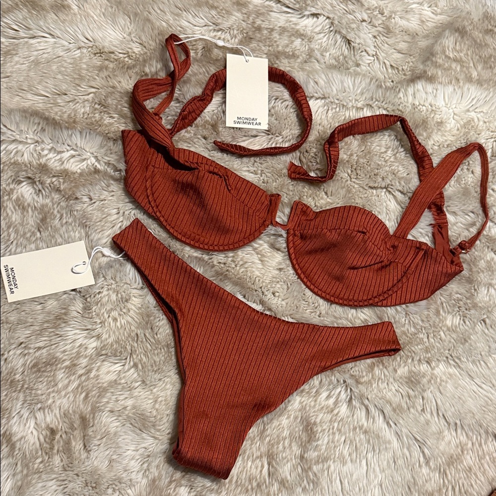 Monday Swimwear Terracotta Bikini Set “copper rib”